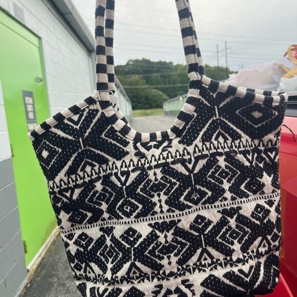 Black and White Patterned Tote Bag - Picture 1 of 6